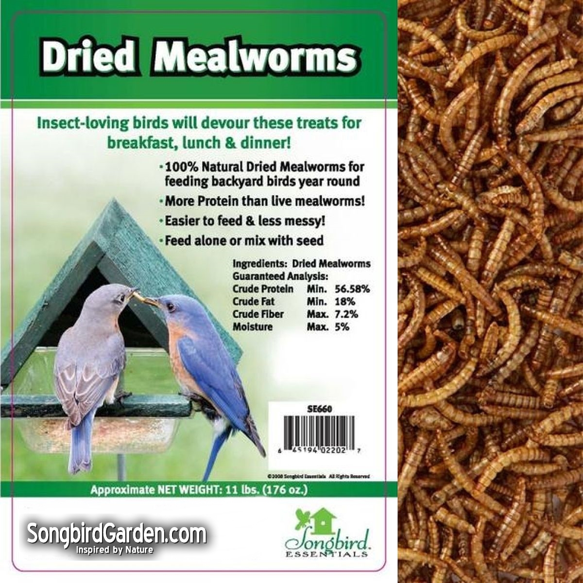 Songbird 100% Bulk Natural Dried Mealworm 11 lb.